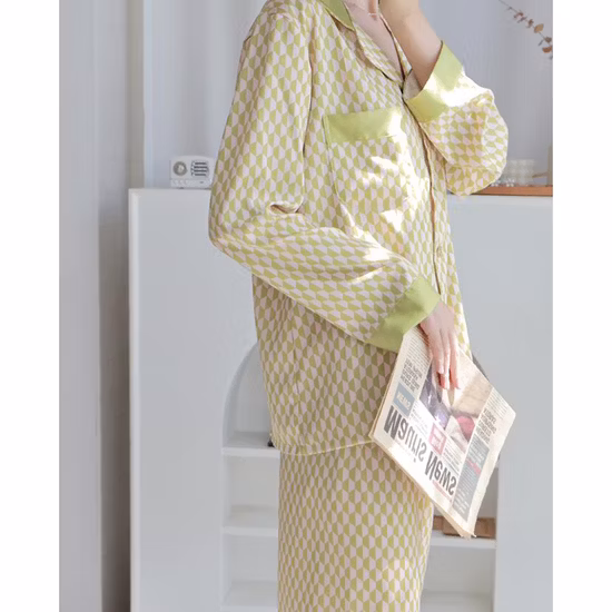 Conjunto de pijama de manga larga de tela de seda de alta calidad
